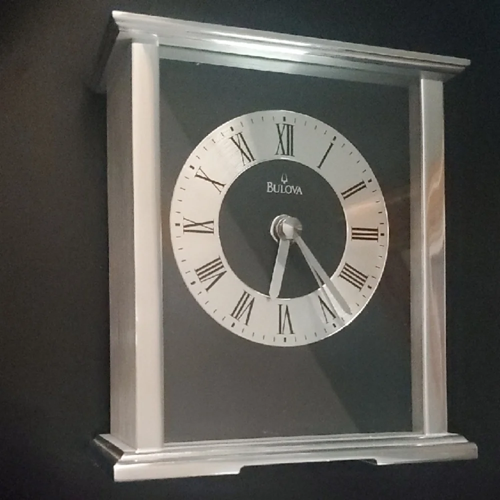 Bulova Silver and Black Clock Elegant Decor standalone